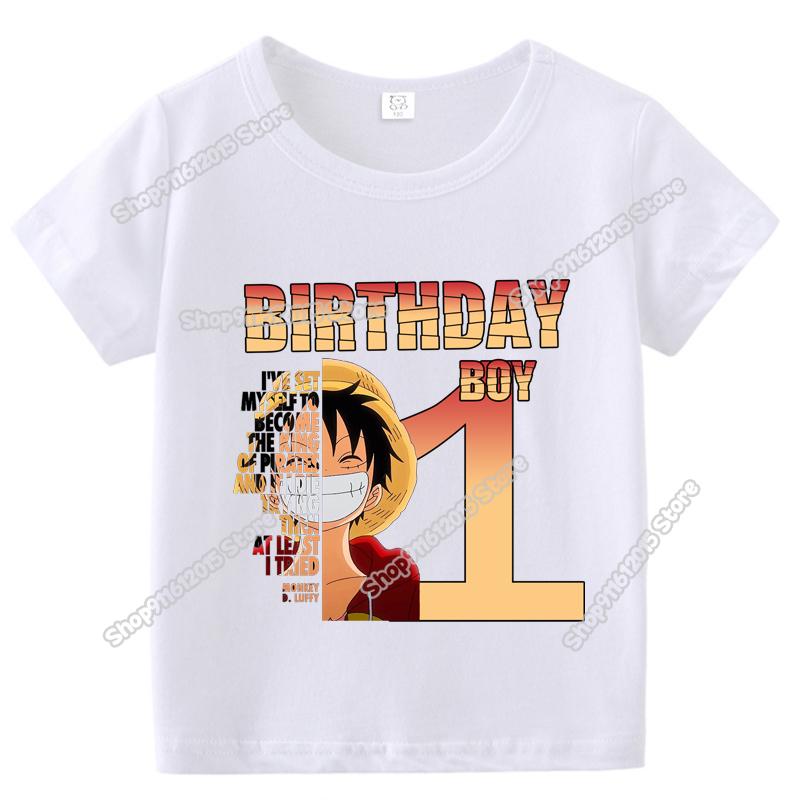 Аниме One Piece Футболка с номером для мальчика Одежда на день рождения Луффи Детские футболки с коротким рукавом Мультяшный принт Летние топы для малышей
