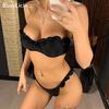 Bandeau Bikini Push Up Swimsuit Female Swimwear Women Bikini Set High Leg Cut Bather Ruffled Bathing Suit