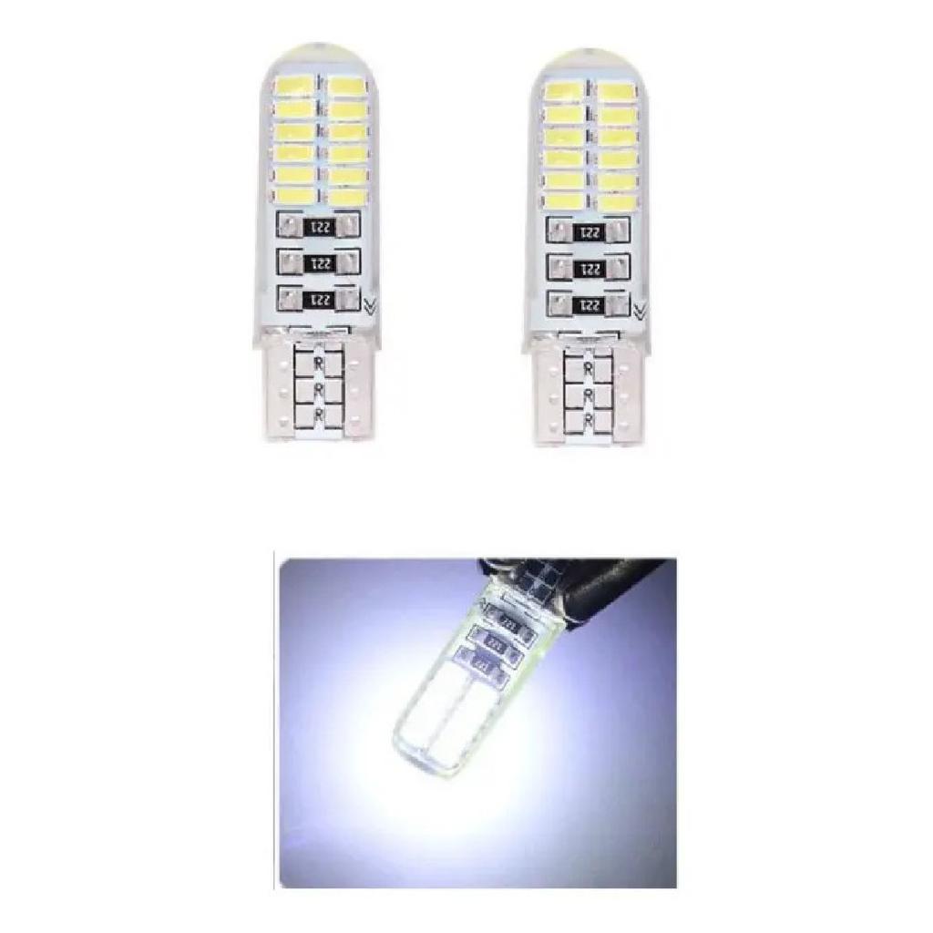 Pair of 3014 24smd Led Bulbs T10 Fixed Light + Gel Strobe