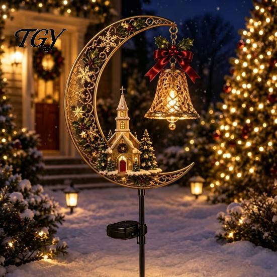 Garden Gift for Gardening Enthusiasts Solar Christmas Crescent Light, Moon Snowman Stake Waterproof Decorative Porch Lighting LED Pathway Lamp Outdoor