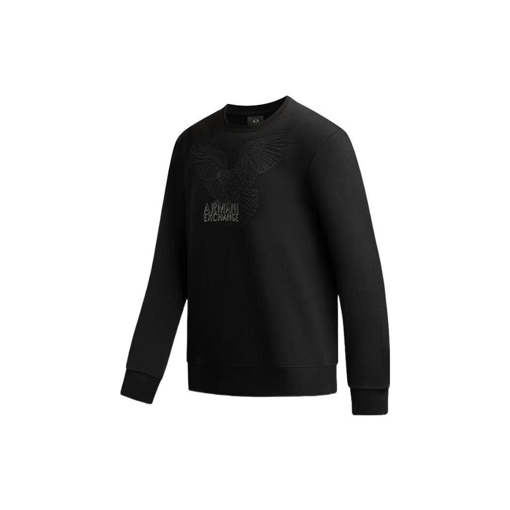 Armani Exchange Свитшот мужской FW22 с принтом 'Летящий орел' и надписью, с круглым вырезом, длинный рукав, черный 6LZMHG-ZJ6RZ-1200