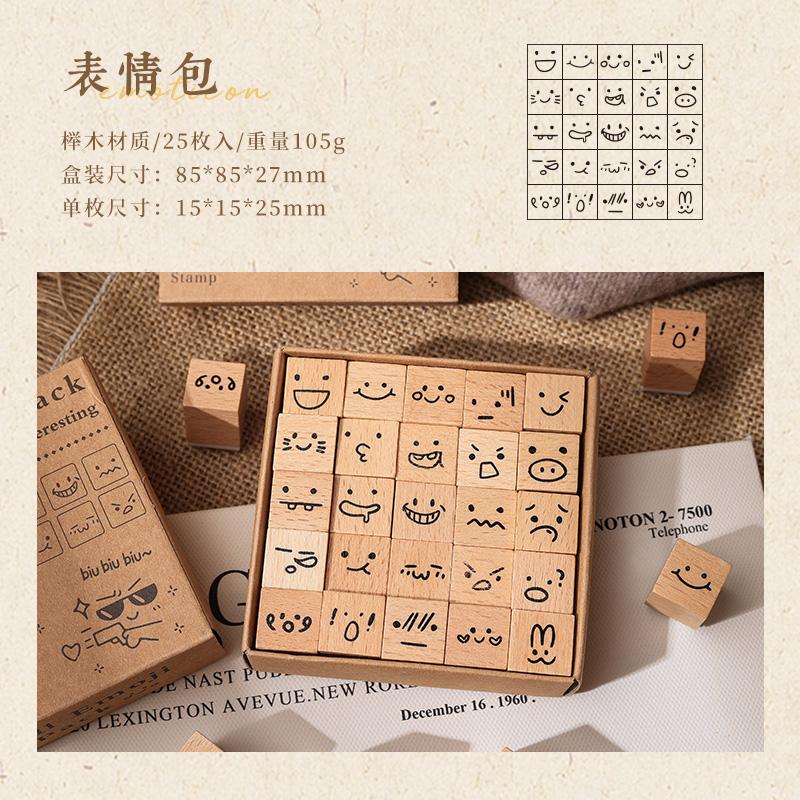Journal GO 25pcs/set Cute Stamp Wooden Rubber Stamps Lovely Vintage Craft Stamps Set for Diy Scrapbooking Planner Card Making
