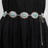 Womens Bohemian Waist Chain Belt With Turquoise Floral Inlay Minimalist Metal Adjustable 115cm Length
