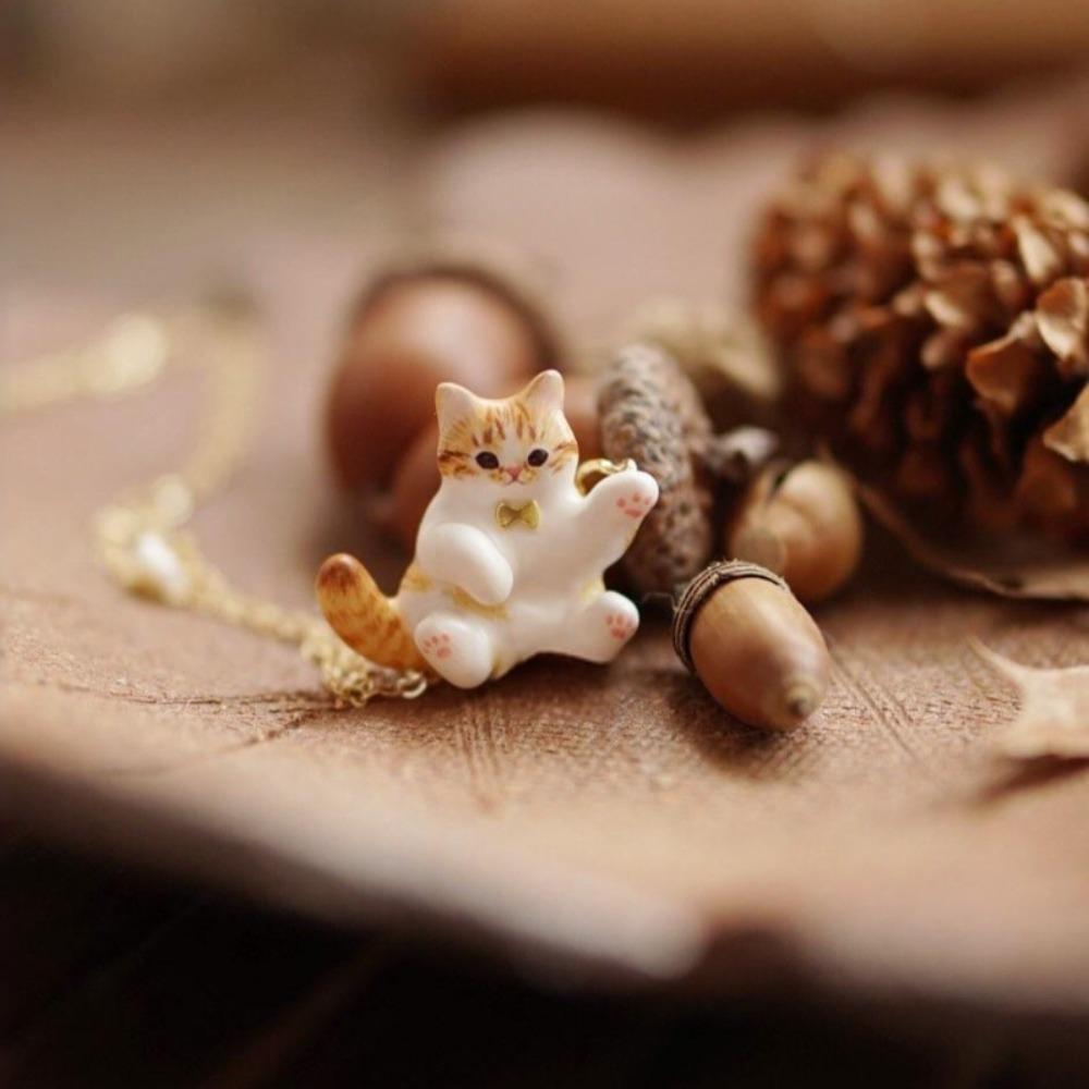 18K Gold Plated Stainless Steel Cat Necklace Copper Gold Clavicle Chain Cat Pendant Necklace Gifts