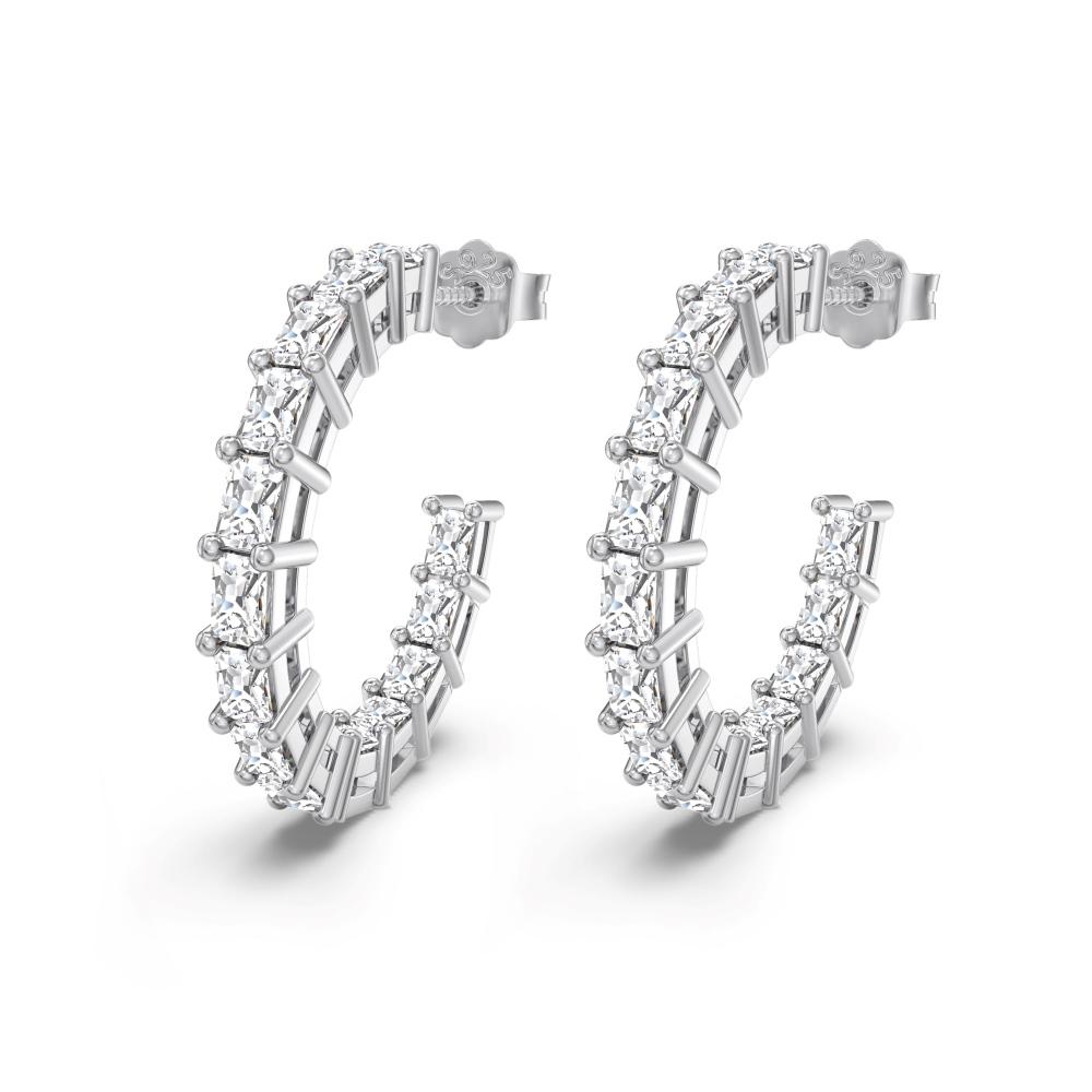 Dylam Minimalist Design 14K Gold Cubic Zirconia Sparkling 925 Silver Hoops Earrings Display