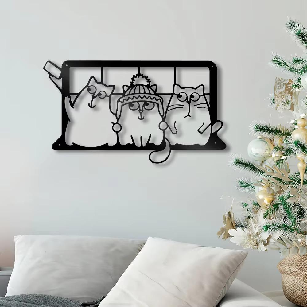 Три кота Металлическая настенная художественная вывеска для фермерского дома, подвесной декор, черная вырезанная табличка для домашнего офиса, гостиной, спальни, украшения
