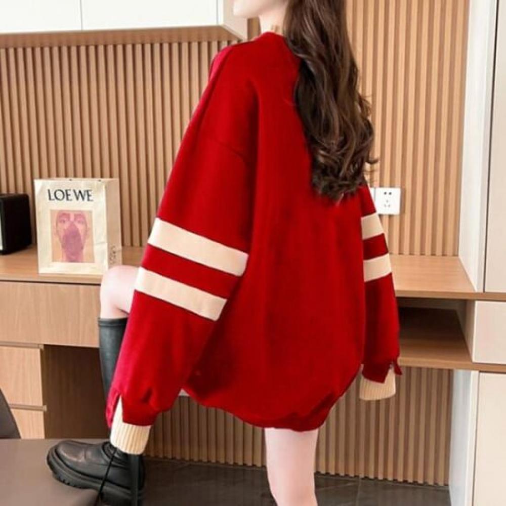 Navava Women Warm Loose Fit Color Block Fleece Long Sleeve Sweatshirt Nt3102