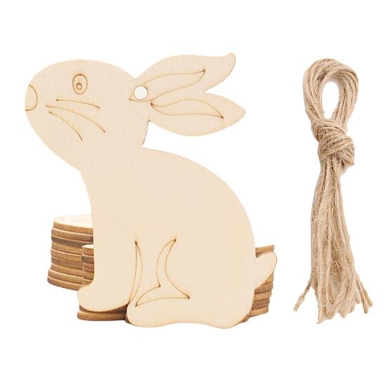 10Pcs Easter Pendant with Lanyard Rabbit Egg Hen Rooster Shape Easter-themed Wooden Charms Easter Decoration