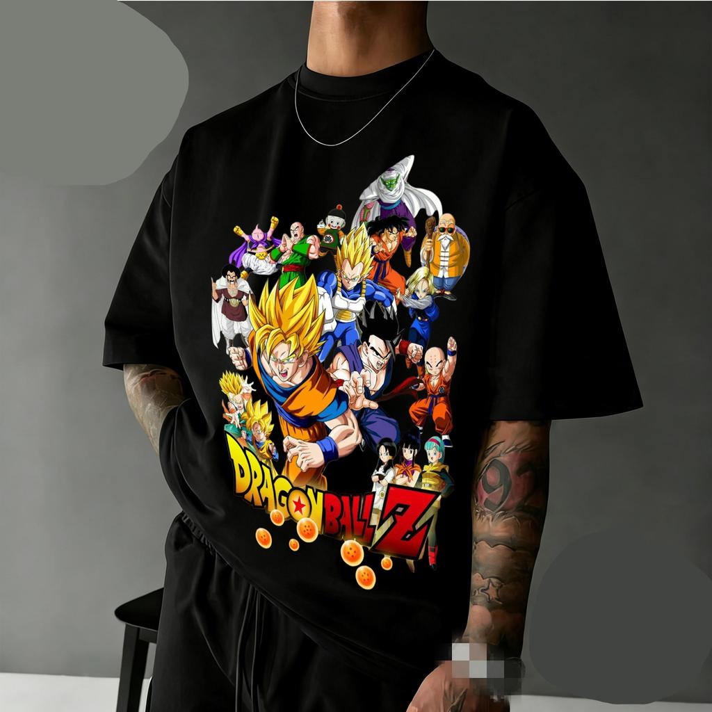 New Arrival Dragon Ball Z Oversized Nostalgia T-shirt Full Character Cast Retro Graphic Print 100% Cotton Casual Tee