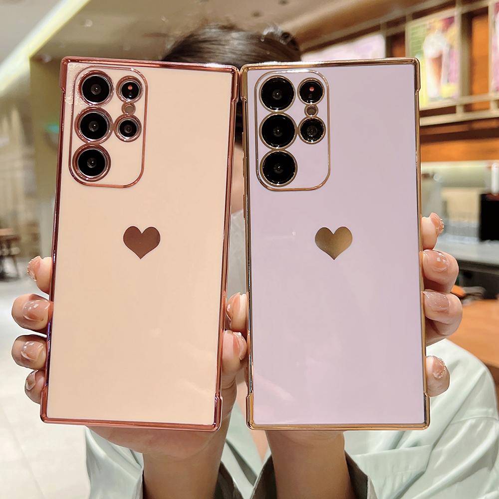 Мягкий гальванизированный чехол-сердечко для телефона Samsung S26 S25 S24 S23 S22 Ultra S21 Plus S20 FE A13 A53 Силиконовый противоударный чехол