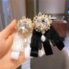 Lace Bow Brooch Rhinestone Simulation Pearl Corsage Vintage Sweet Women Collar Lapel Pin Clothes Decor