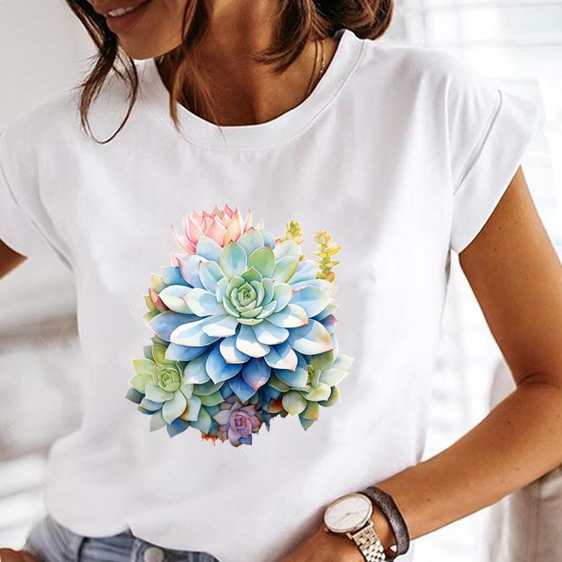 (Азиатский размер) Повседневная футболка с принтом в виде милого цветка в стиле 90-х, футболка с коротким рукавом, модная женская одежда, женские футболки с круглым вырезом и графическим принтом