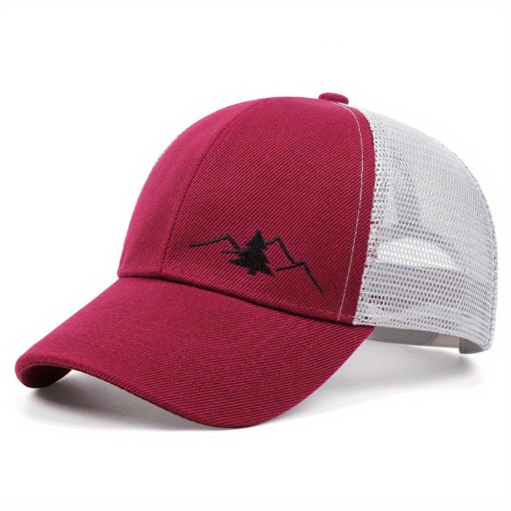 Mountain Embroidery Mesh Cap Adjustable Fit Sun Shading Hat Breathable Hat Unisex Wear