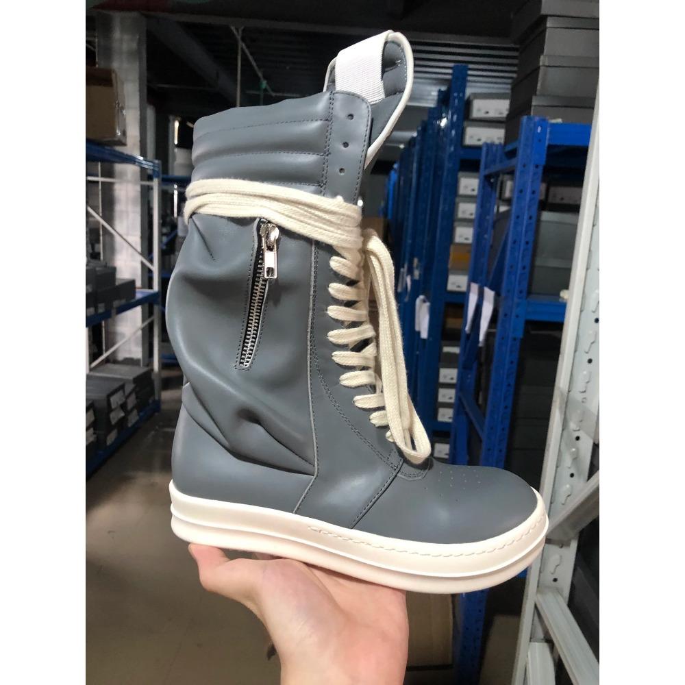 Рик Винтажные Высокие Ботинки Мужские Мотоциклетные Ботинки Высочайшего Качества Натуральная Кожа Бренд Молния Длинные Ботинки Женские Карманные Ботинки до Икры