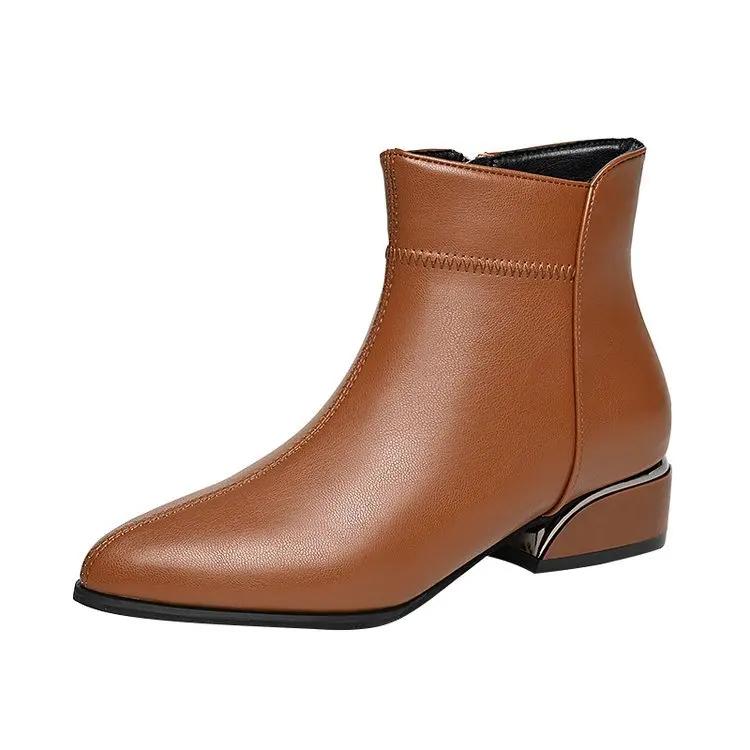 Women's Boots Fashion Casual Leather Boots Pointed Toe Office Formal Shoes for Women Zipper Ankle Boots Botas De Mujer