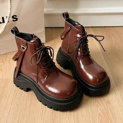 Ботильоны для женских балеток Платформа Кожа Ретро Обувь для женщины Зима Новый тренд Спортивная обувь Мода Готика Новые Женские Ботинки