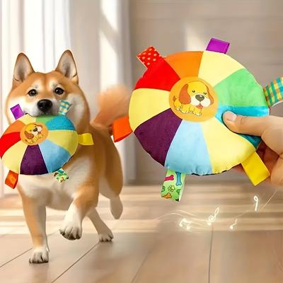 Красочная интерактивная плюшевая игрушка для собак с пищащей и прочной жевательной игрушкой для всех пород, музыкальными нотами и изображениями животных для дрессировки и игры.