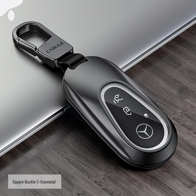 Mercedes-Benz Aluminum Alloy Key Case S/C/E-Class Full Coverage Shell with English Label Square Buckle