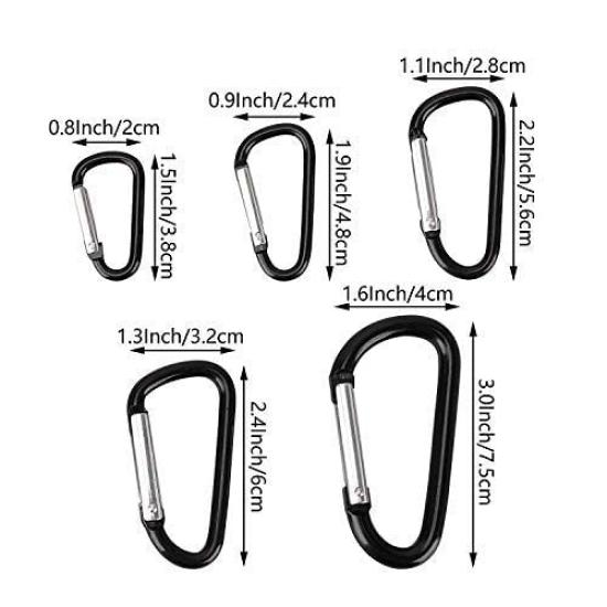 TEMLUM Aluminum Alloy Carabiner Set of Stylish Keychains for Outdoor and Pet 5 Sizes Available D-Ring 10, Black, Ultra-Lightweight, Activities,