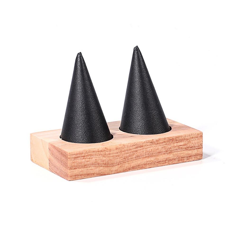 Jewelry Display Cone Shape Rings Holder Storage Rack Wooden Rings Organizer Girls Women