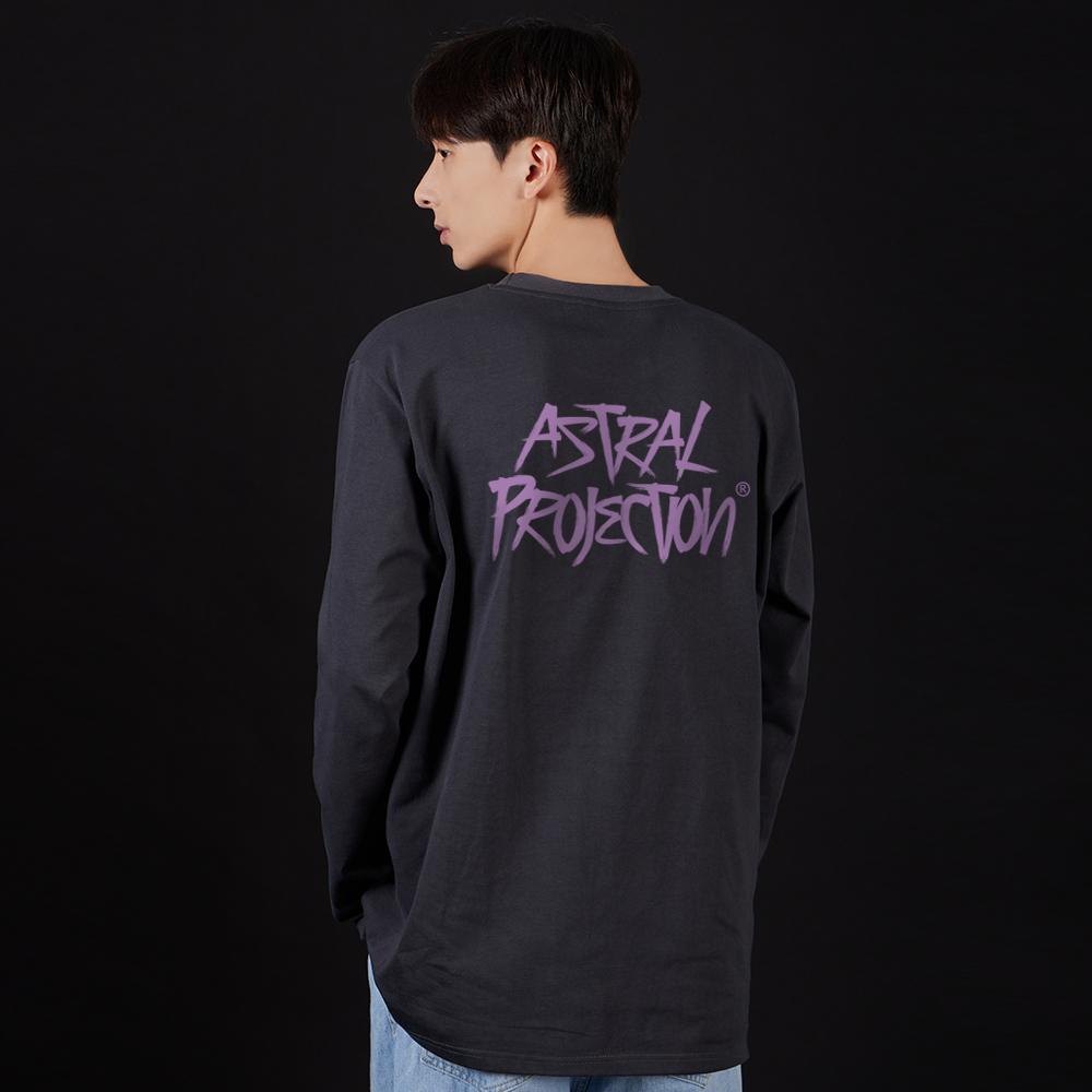 ASTRAL PROJECTION Graffiti Lettering Oversized Long Sleeve T-Shirt_Charcoal