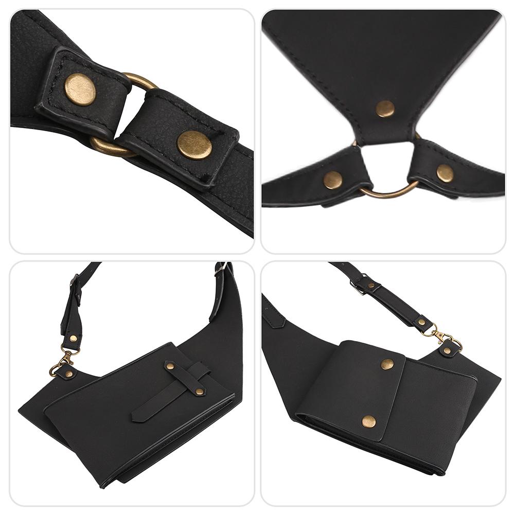 PU Leather Double Shoulder Bag Anti-Theft Hidden Underarm Strap Wallet Phone Holster Leisure Pouch for Sport Vest Outdoor Travel