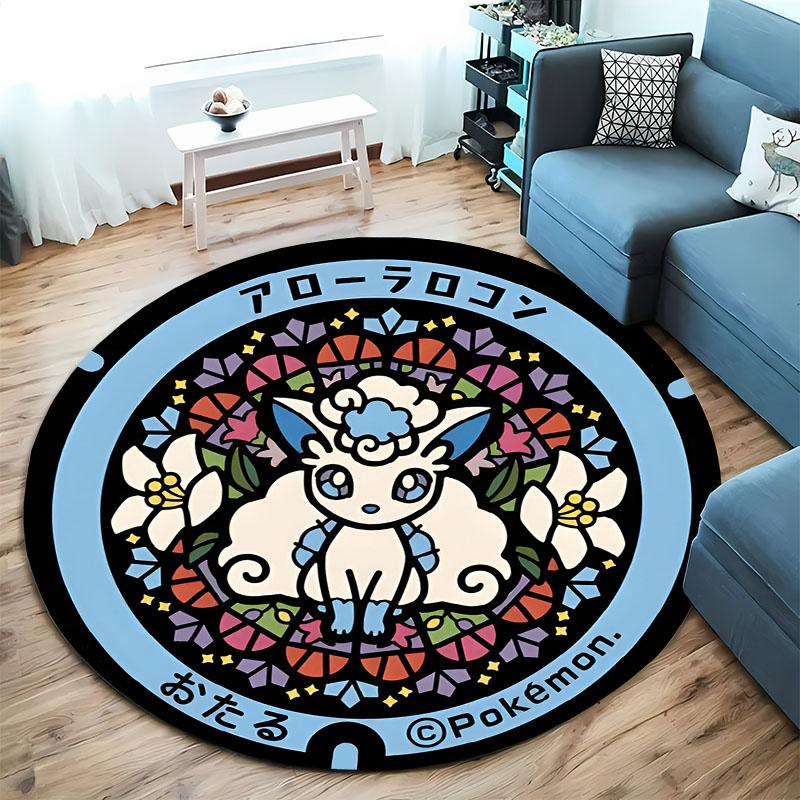 Pokemon Classic Character Collection Print Round Carpet Bedroom Living Room Mat Sofa Home Room Decor Rug Gift for Family Friends