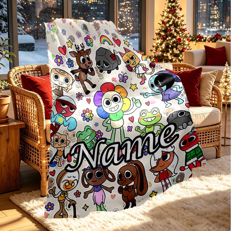 Custom Name Personalized Dandy's World Print Blanket, Home Decor, Bedroom, Sofa, Camping, Couch, Gifts for Birthday Christmas