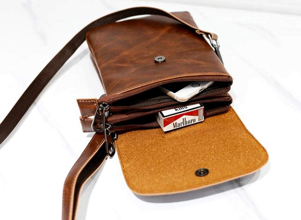 ZAZALAND Mini Shoulder Bag with Belt Detachable Shoulder Brown Pouch, Strap, 2-Way, Leather,