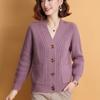Женский вязаный кардиган, свитер, куртка, весна-осень, короткий однотонный трикотажный кардиган с V-образным вырезом
