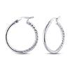 Real 925 Sterling Silver Jewelry Round Shaped Textured Click Top Hoop Earring for Women Girl 40 MM