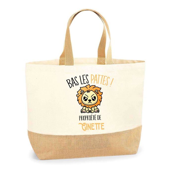 Sac cabas - PLANETEE - Ginette Bas les pattes Lion - Jute - Imprimé en France - Grande contenance