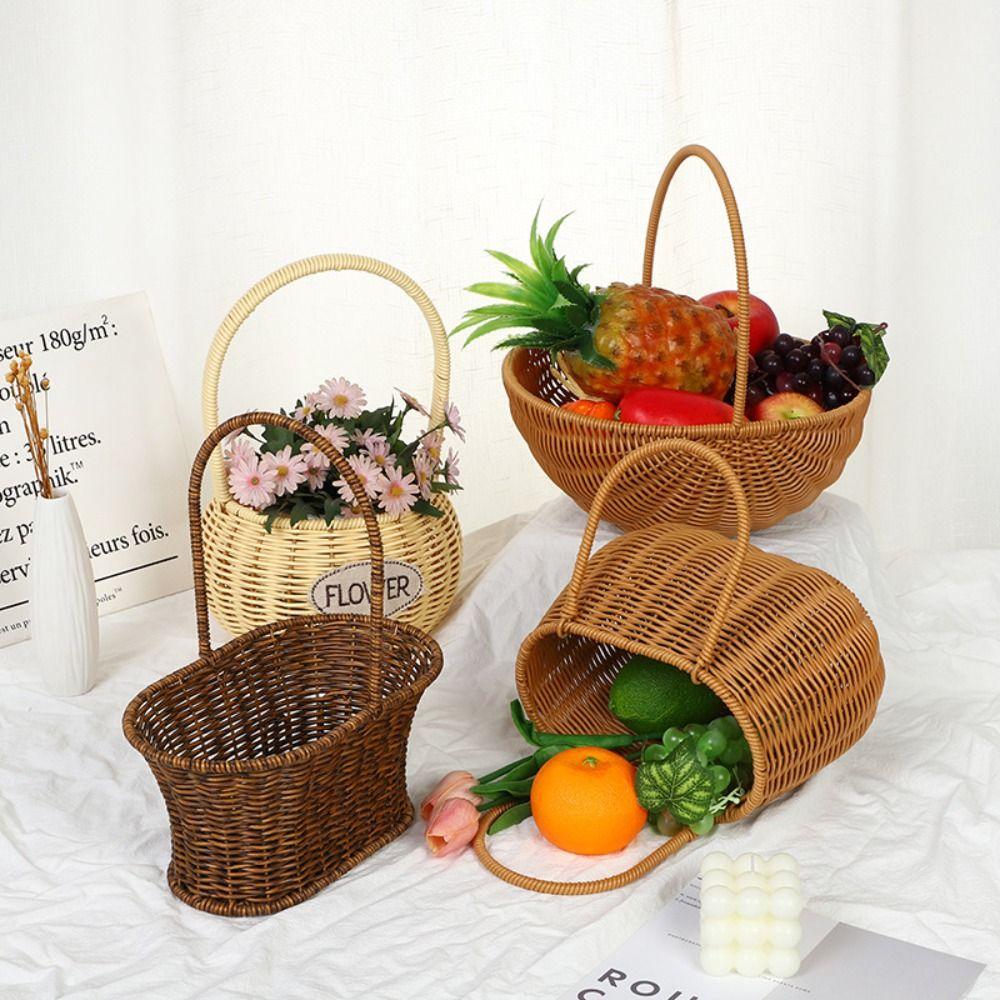 Sundries Organizer Rattan Storage Baskets Imitation Rattan Garden Picnic Basket