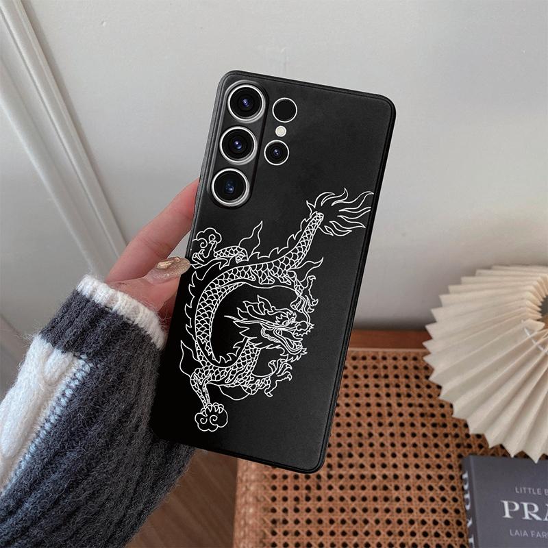 Мягкий силиконовый черный чехол с рисунком Line Chinese Loong для Xiaomi Redmi Note 13 Pro Samsung A55 A35 M35 S24 iPhone Camera Защитный противоударный чехол
