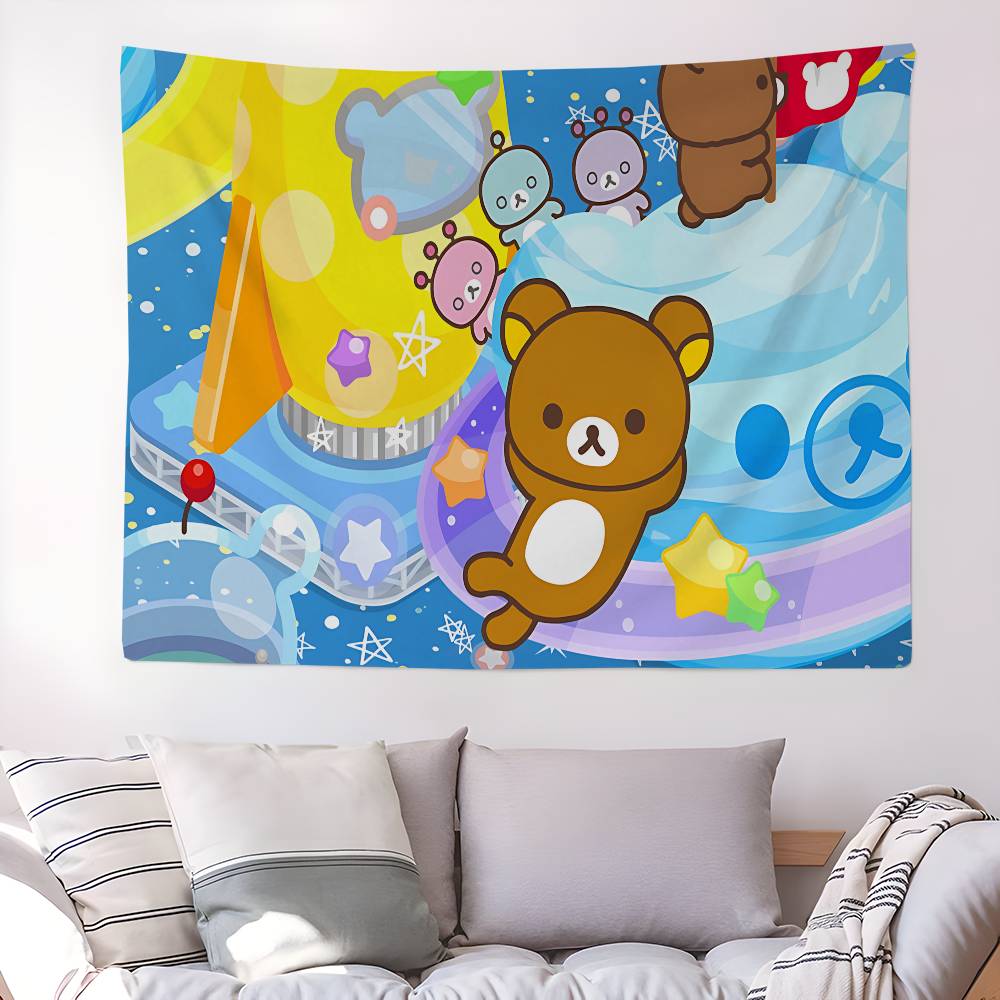 RRilakkuma Cartoon Anime Printed Large Wall Tapestry Art Science Fiction Room Home Decor Decor Blanket