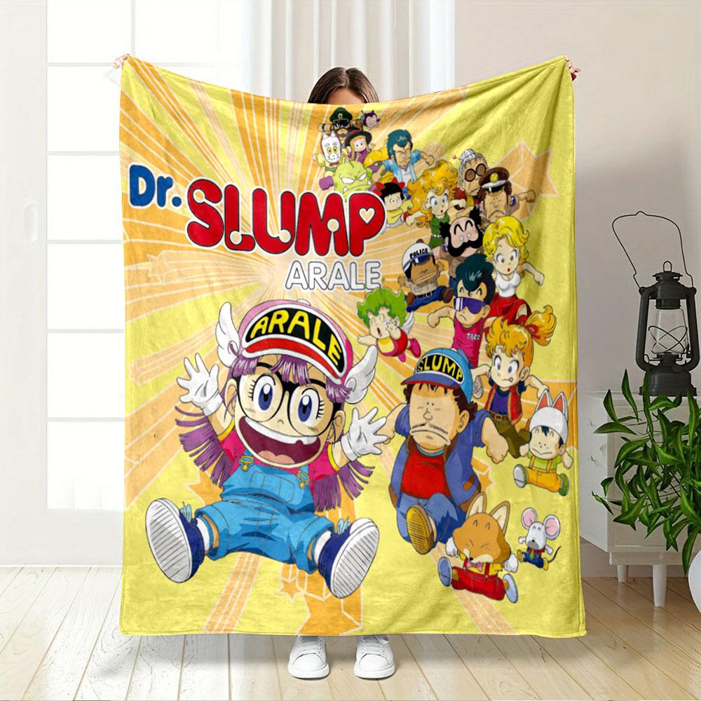 Colorful cartoon characters with vibrant outfits against a yellow backdrop. for all seasons blanket lunch break throw gift