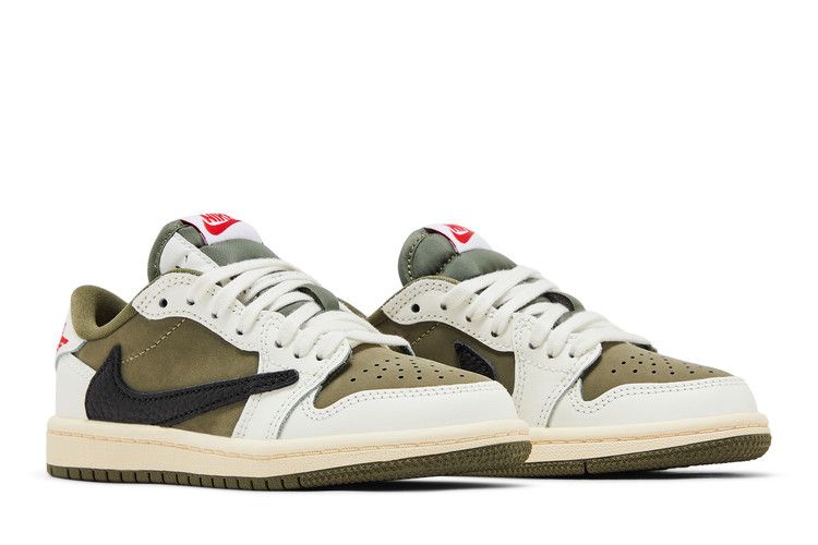 Детские кроссовки Nike Jordan 1 Retro Low OG SP Travis Scott Medium Olive (PS) Средний оливковый/черный/парус/муслин