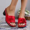 Модные винтажные сандалии на толстом каблуке с цветочным декором, женские летние легкие сандалии с открытым носком, Sandalias Mujer 2025, высокий каблук, пляжные шлепанцы