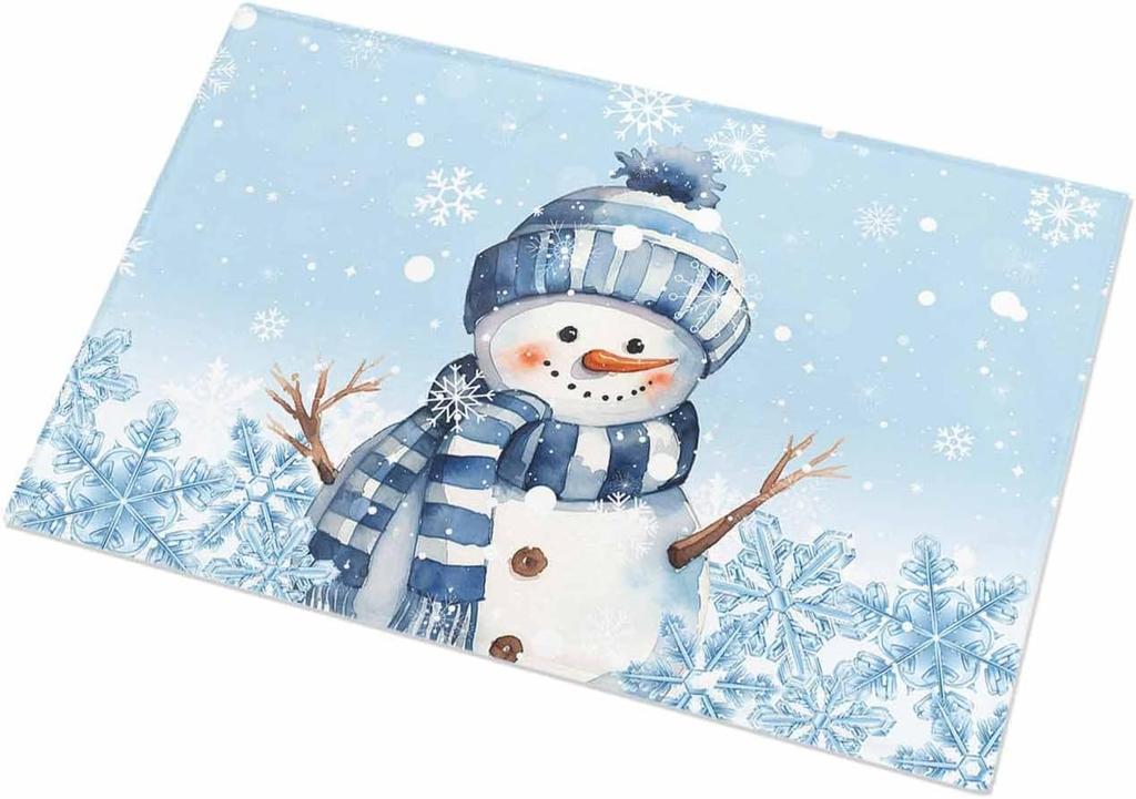 Christmas Snowman Snowflake Bathroom Mat Bedroom Bedside Foot Mat Entrance Welcome Door Mat Balcony Hallway Rug Xmas Decorations