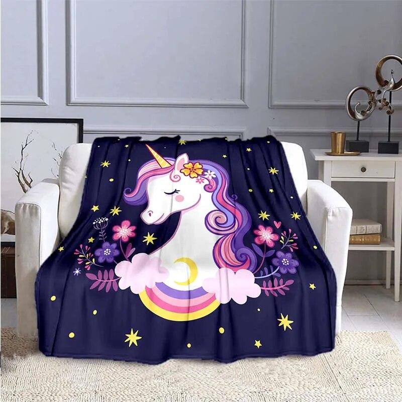 Милое цветное фланелевое одеяло с 3D принтом единорога для кроватей, походов, пикника, модное покрывало, одеяло