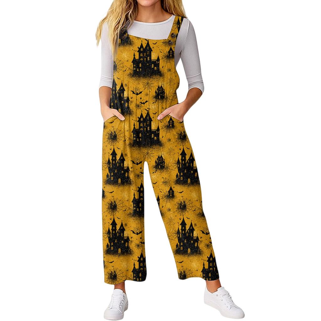 Women’s Loose Casual Sleeveless Jumpsuit Halloween Printed Jumpsuit Printed Jumpsuit