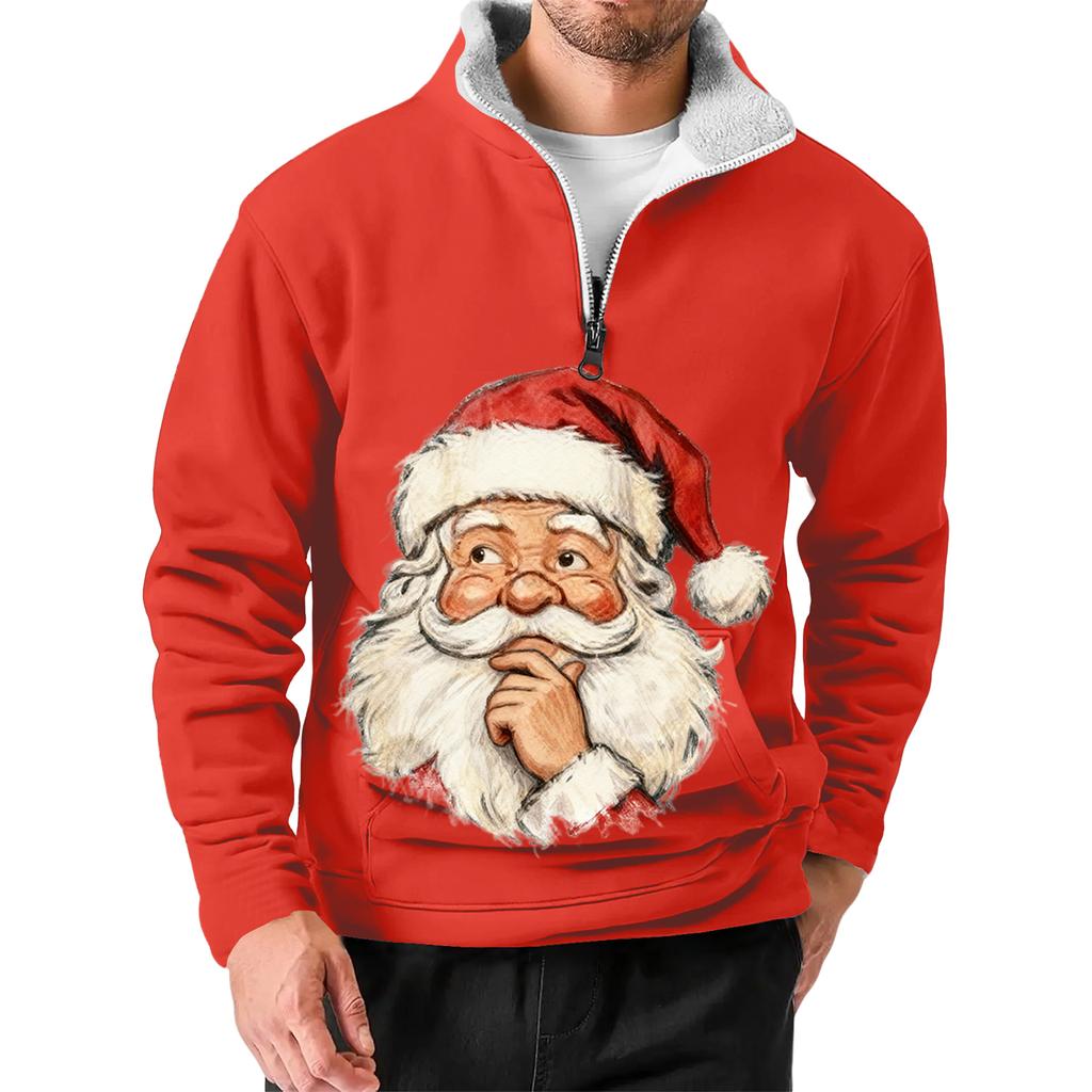 Мужской рождественский свитшот со стойкой, популярный уличный повседневный топ с воротником