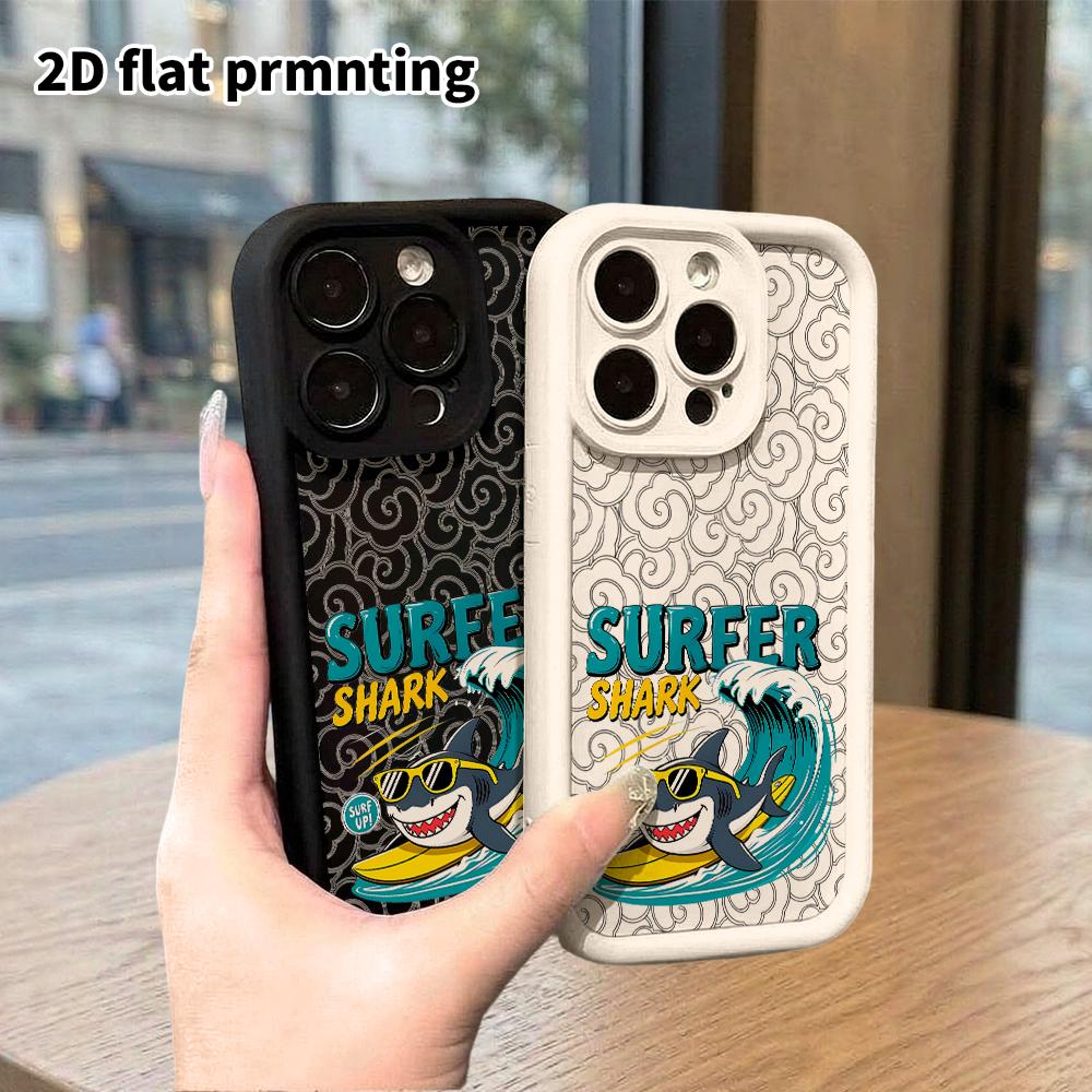 Чехол для телефона: 2D плоский дизайн, подходящий для iPhone 18 17 16 15 14 13 Pro, многоуровневый защитный чехол, акула для серфинга, рождественские и хэллоуинские подарки