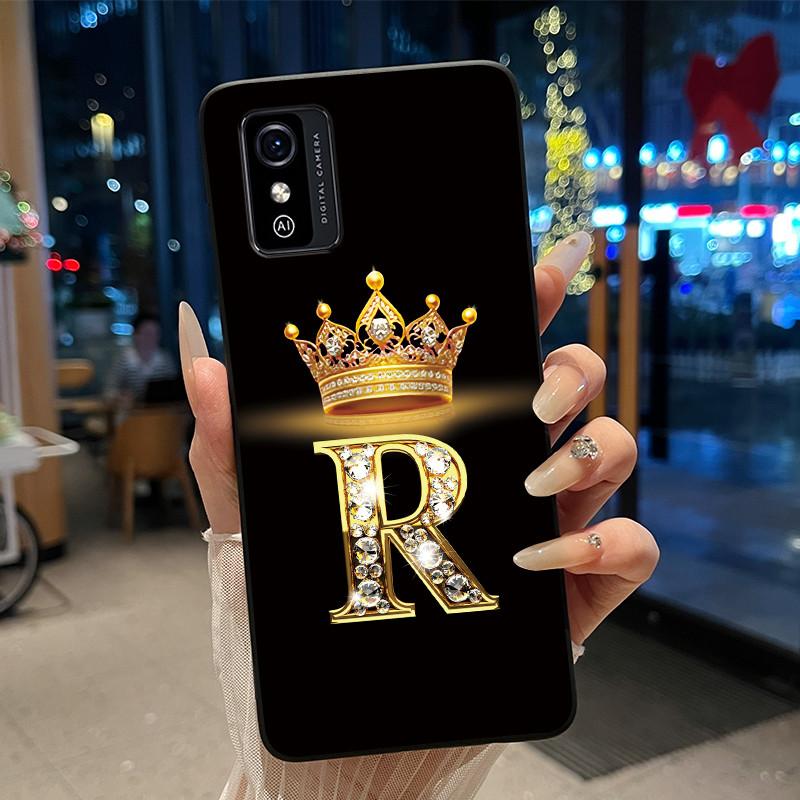 Shockproof  Phone Case For ZTE Blade L9 Silicone Black Soft Pretty A To Z Letter Glitter Crown Pattern Protective Back Case