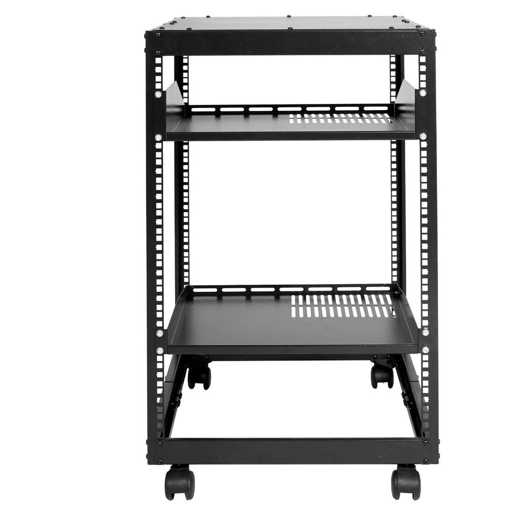 15U Open Frame Server Rack, 15''-40'' Adjustable Depth, Free Standing or Wall Mount Network Server Rack, 4 Post AV Rack with Casters, Holds All Your