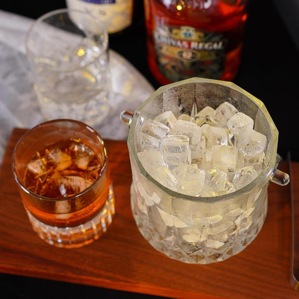 Glass Ice Bucket with Handle and Ice Tong Holds 37oz of Ice Clear Crystal Ice Buckets for Cocktail Bar Wine Home Bar Accessories Parties Clear