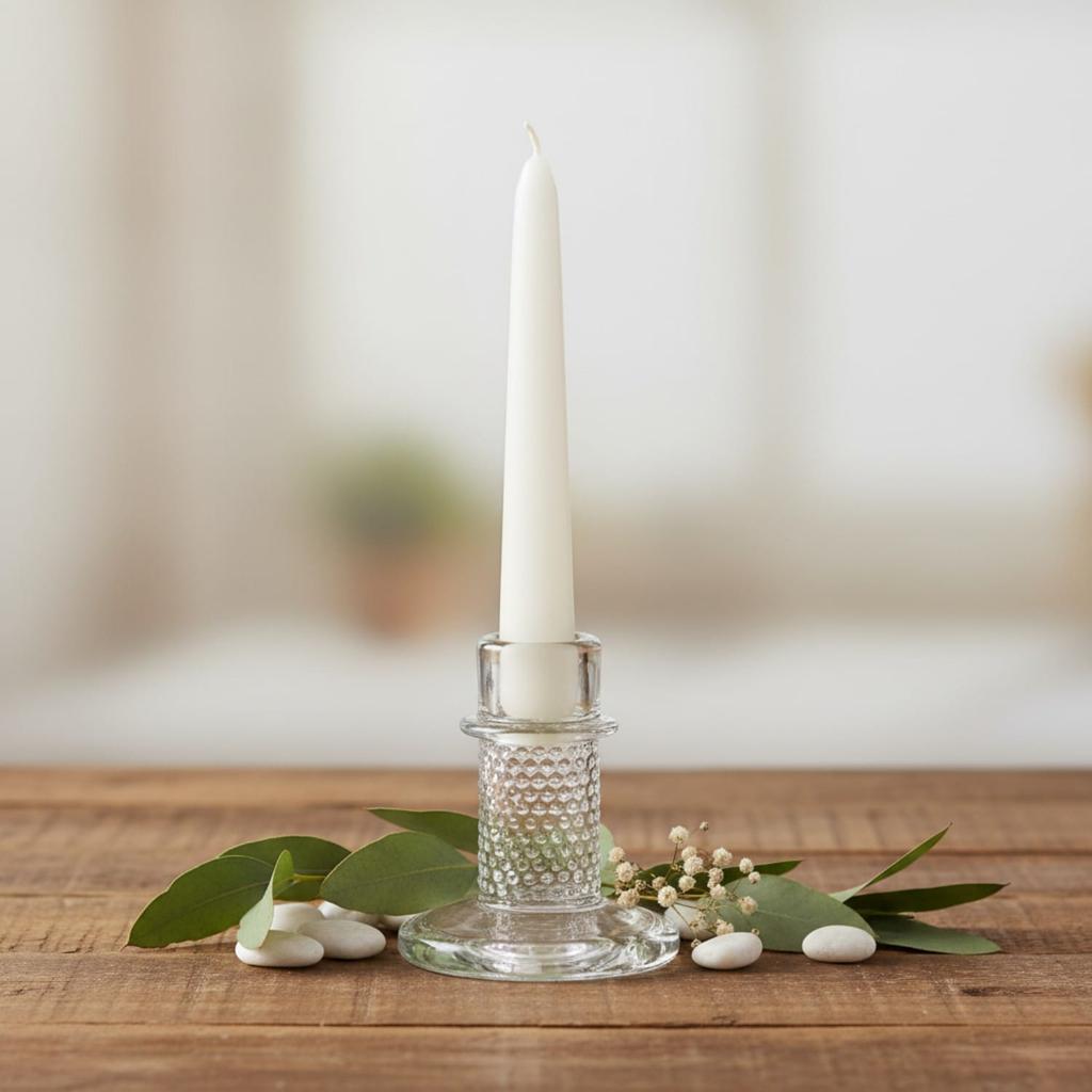 Transparent glass candelabra, height 11 cm, for 1 long candle
