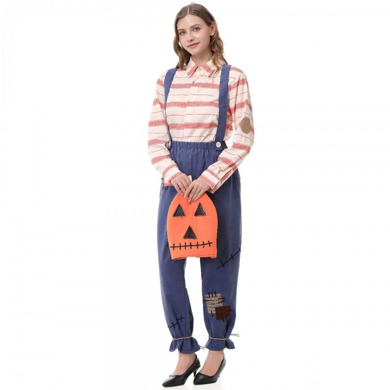 S-XL Pumpkin Scarecrow Costume Kids Adult Family Halloween Cosplay Party Stage Performance