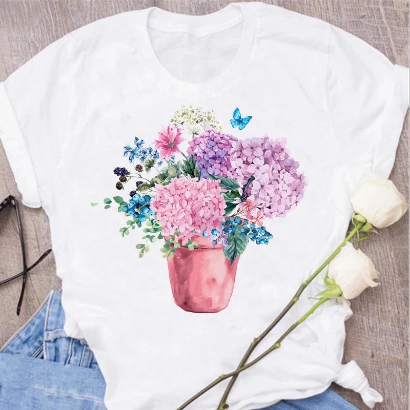 Red Rose Print Women T Shirt Summershort Sleeved Round Neck Harajuku Korean Style Graphic Tops Kawaii Female T-shirt Tops