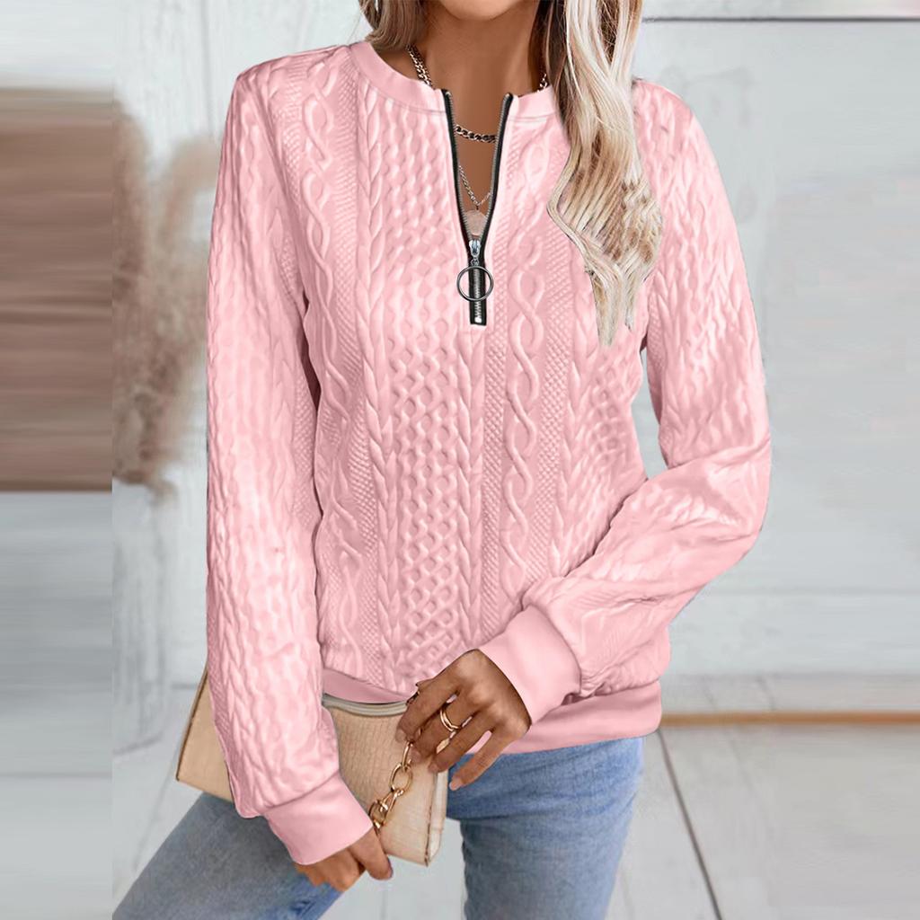 Женская Мода С Длинным Рукавом Однотонный Повседневный Воротник Молния Длинный Рукав Толстовка